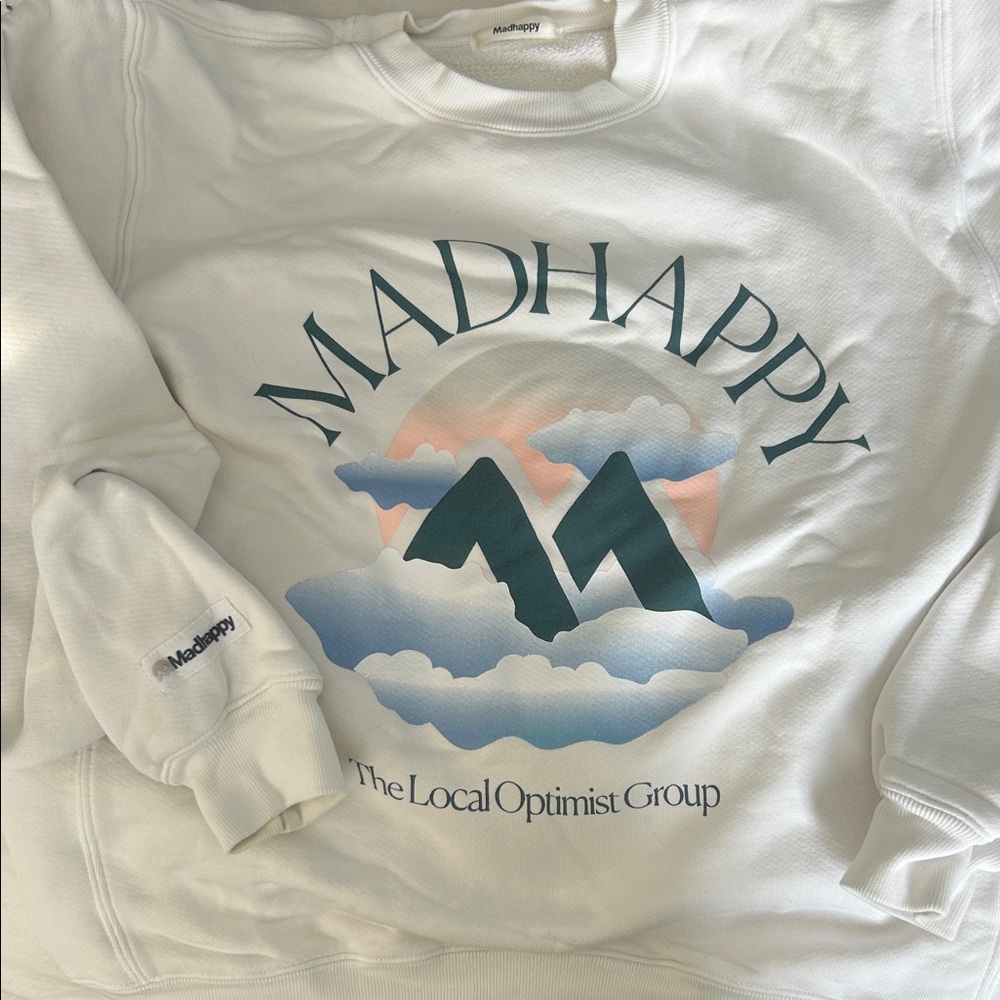 Madhappy White crewneck sweatshirt with Mountain Design